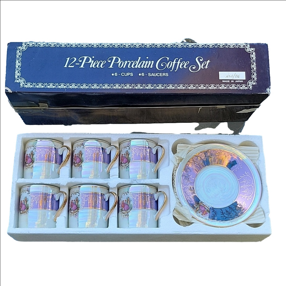 Iridescant Madonna Nacre Pearly Italian Espresso Coffee Turkish 6 Person Set New